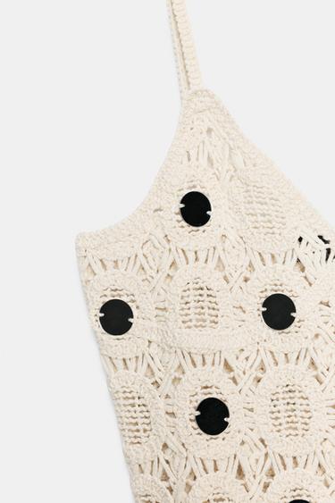 ROBE EN MAILLE À MIROIRS ET FRANGES - Écru de Zara - Image 6
