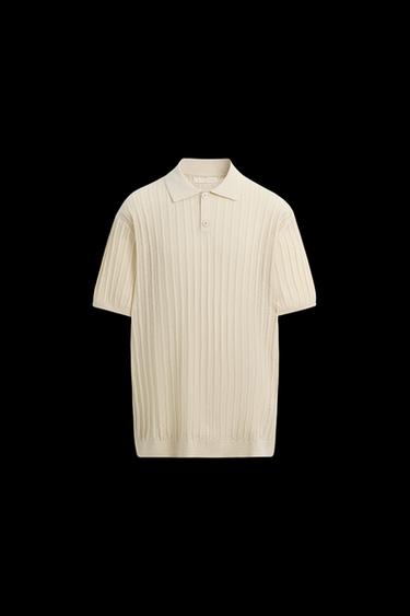 COTTON/LINEN KNIT POLO SHIRT - Ecru by Zara - Image 0