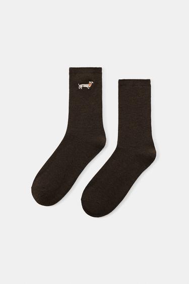 PLAIN DOG SOCKS - Brown by Zara