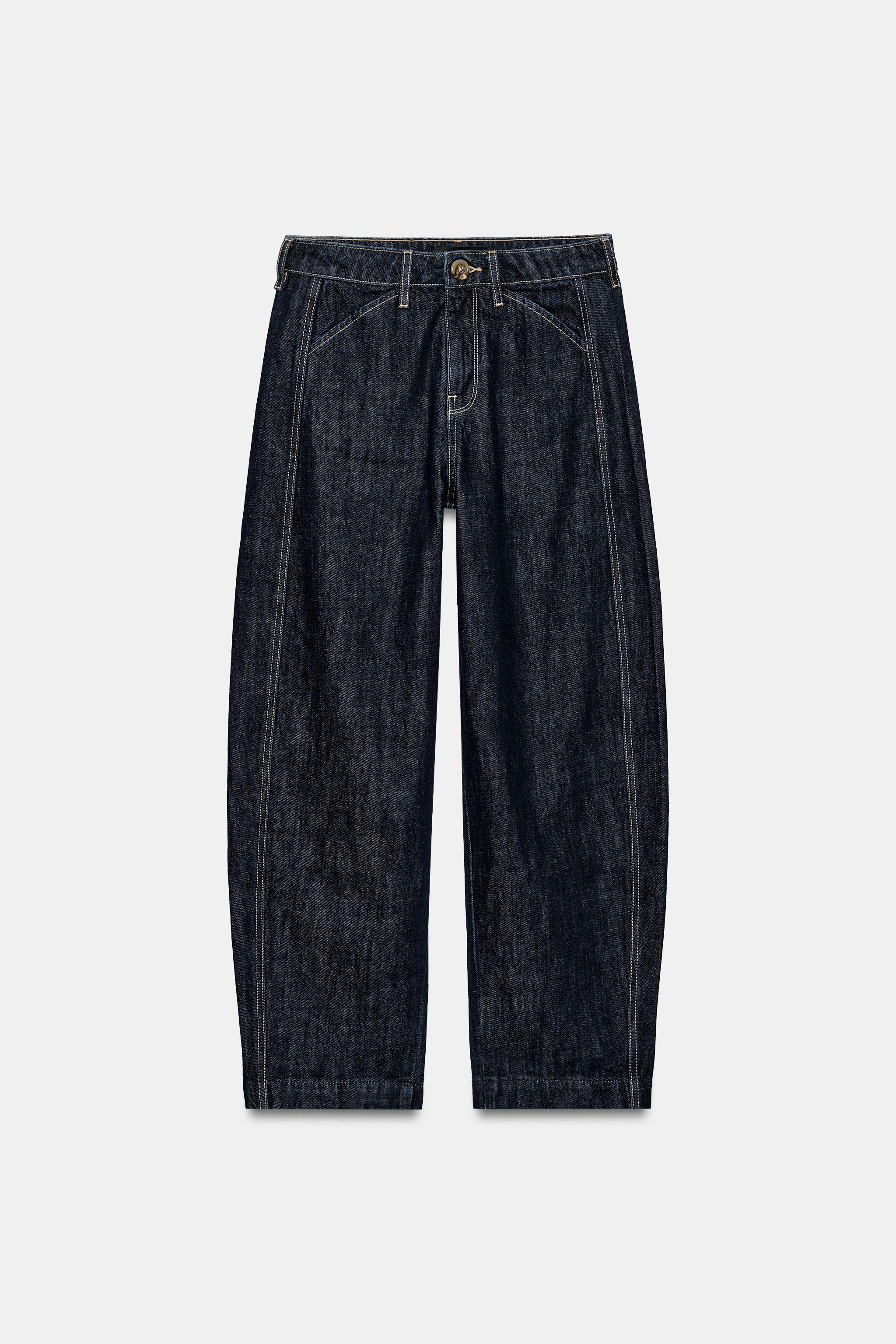 Zara Z1975 YÜKSEK BEL TAPERED FIT KONTRAST DİKİŞLİ JEAN görsel 4