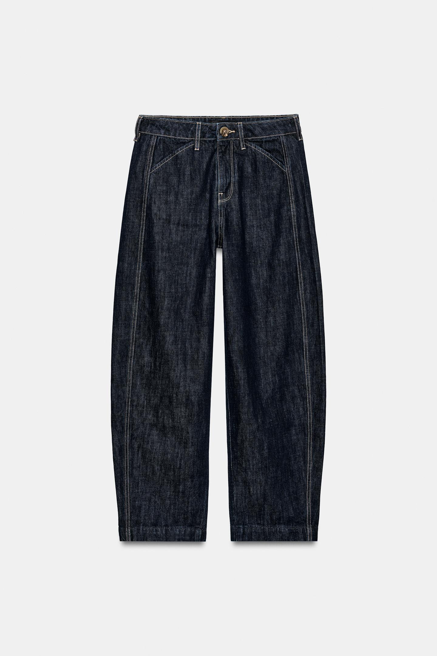 Женские джинсы Zara Z1975 High-Rise Tapered Contrast-Stitch, цвет: Синий — фото 4