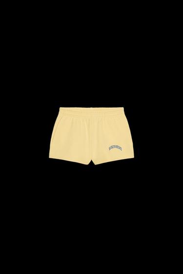 Zara EMBROIDERED TEXT FLEECE SHORTS - Yellow