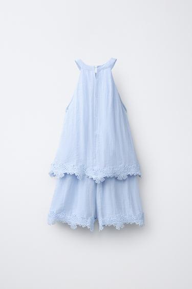 COMBINAISON-SHORT HALTER BRODÉE - Bleu de Zara - Image 1