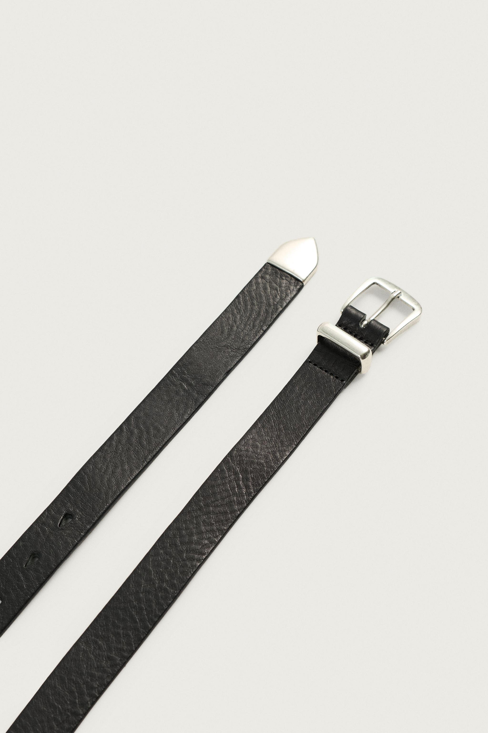 LEATHER BELT WITH METAL TIP