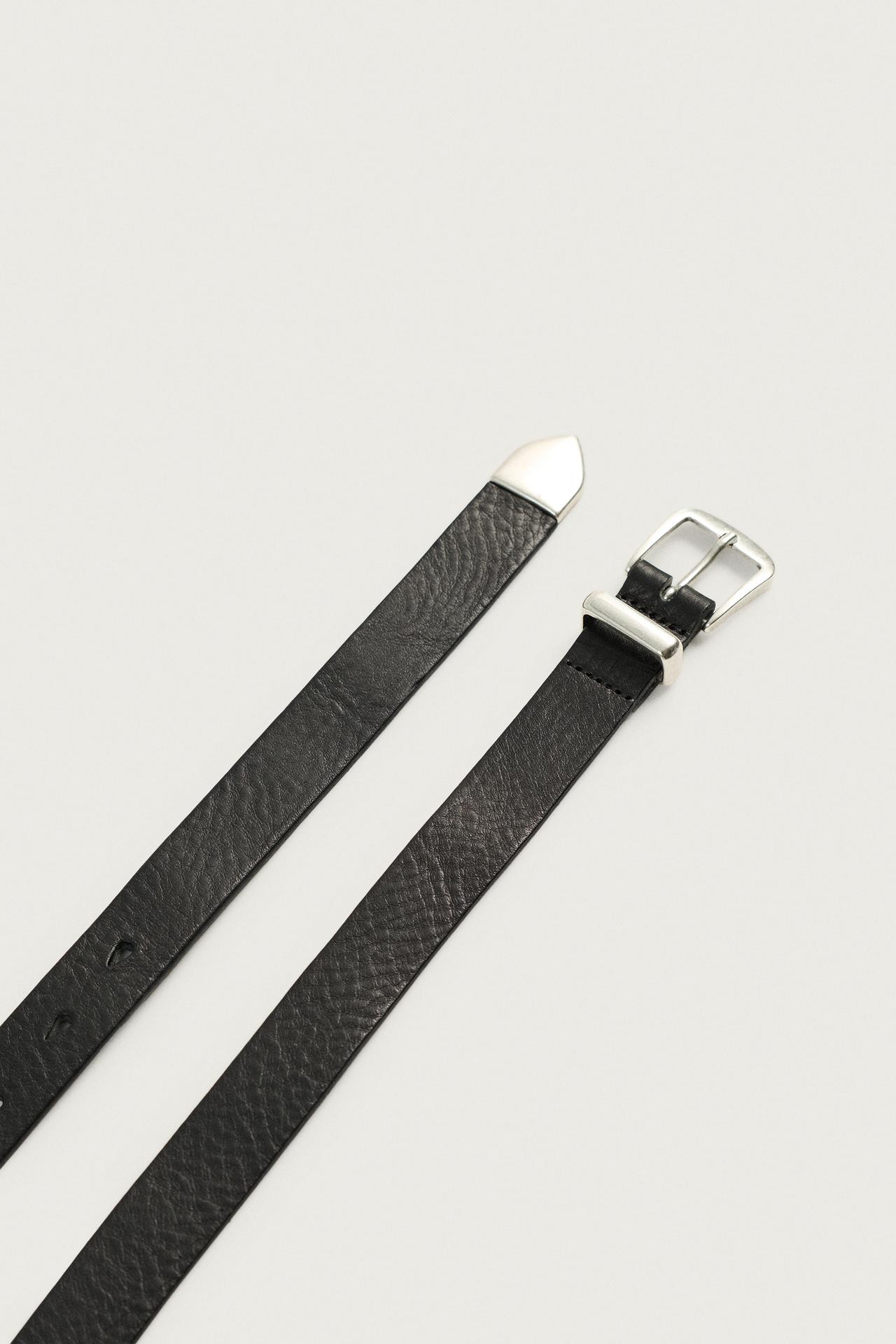 LEATHER BELT WITH METAL TIP — Black