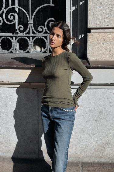 SOFT RIB T-SHIRT - Dark green by Zara