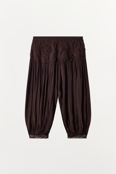 ПЛИССИРОВАННЫЕ БРЮКИ-ШАРОВАРЫ КРЮЧКОМ — КОРИЧНЕВЫЙ от Zara