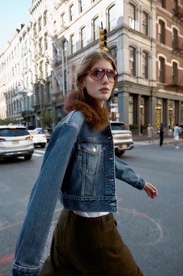 Z1975 DENIM JAKA MOTZA, PAPAR-HEGAL ILE-EFEKTUAREKIN - Urdin arrunta, Zara-rena