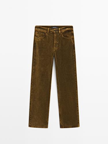 Zara Straight-leg sulphur dye corduroy trousers - Mustard