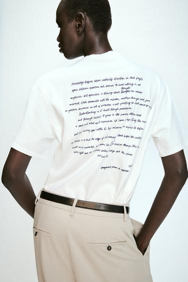 SHORT SLEEVE T-SHIRT WITH SLOGAN - White by Zara