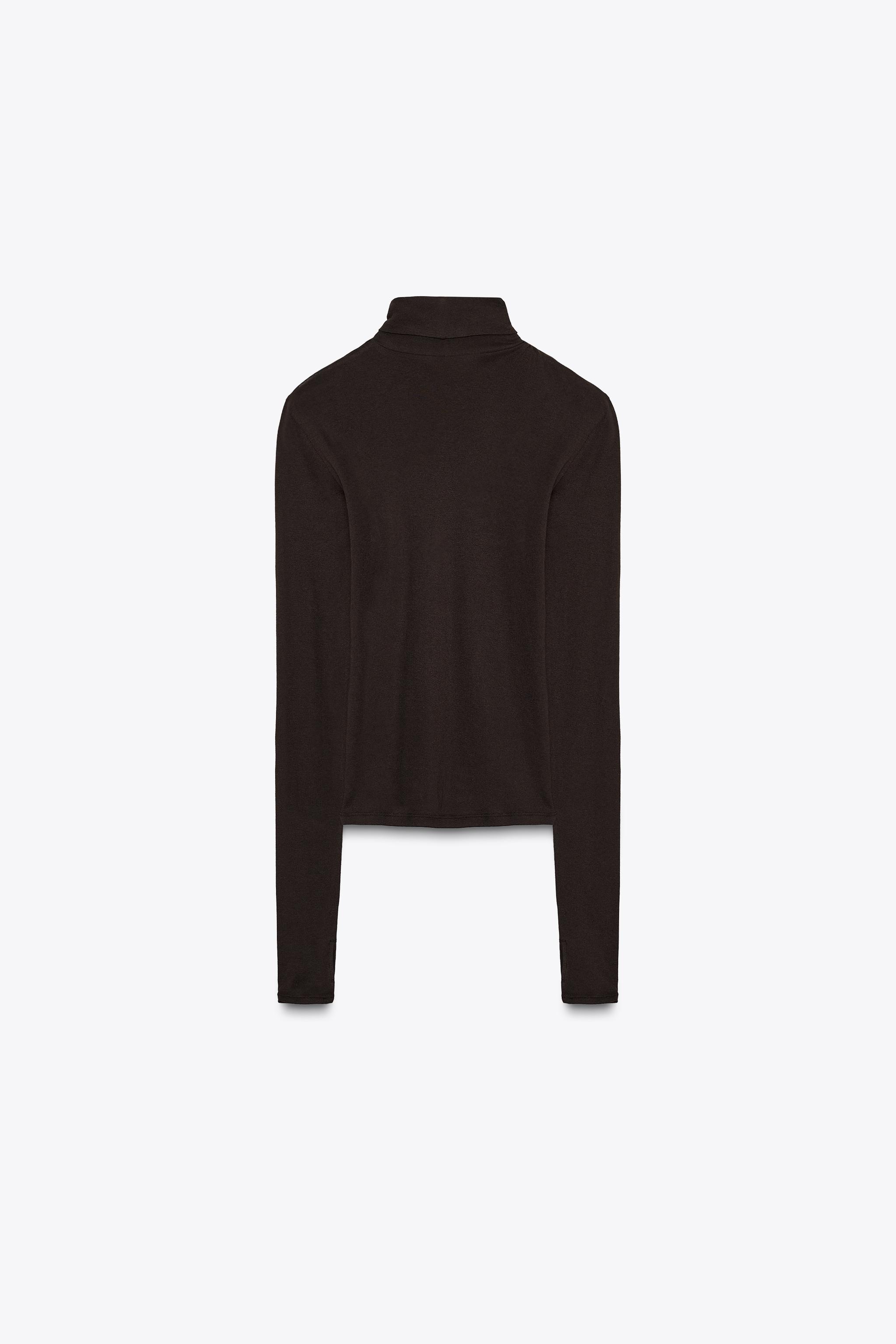 SLIM MOCK NECK T-SHIRT - Chocolate | ZARA United States