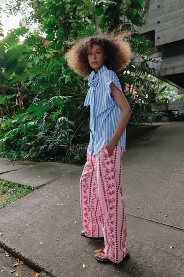 STRIPED SHIRT WITH BOW - Blue/White by Zara - Image 3