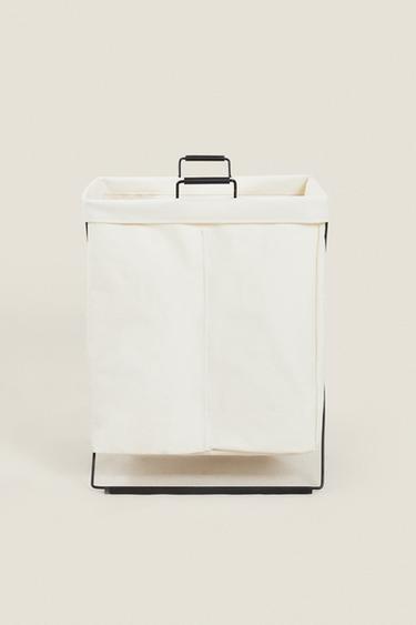 FOLDABLE DOUBLE LAUNDRY BASKET - Ecru / Black by Zara - Image 0