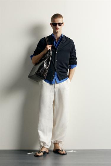 Zara LINEN-VISCOSE RELAXED FIT PANTS - Ecru