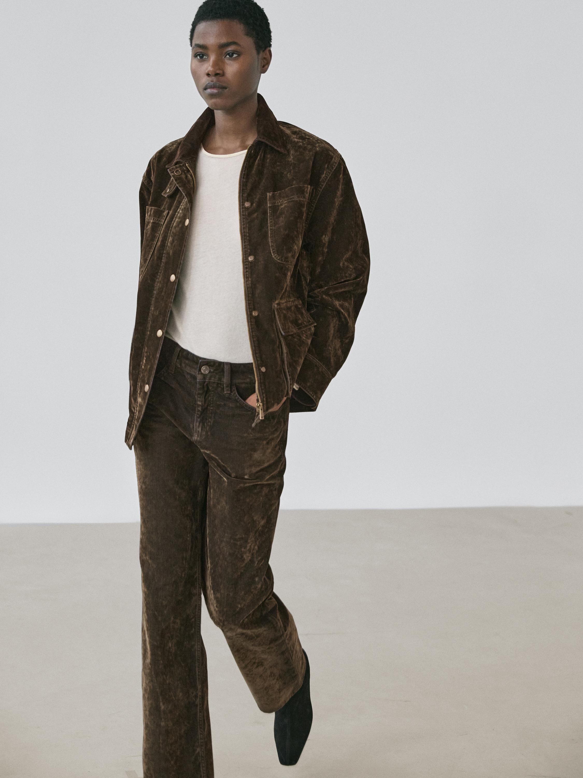 Low-rise straight-leg flocked jeans — Khaki