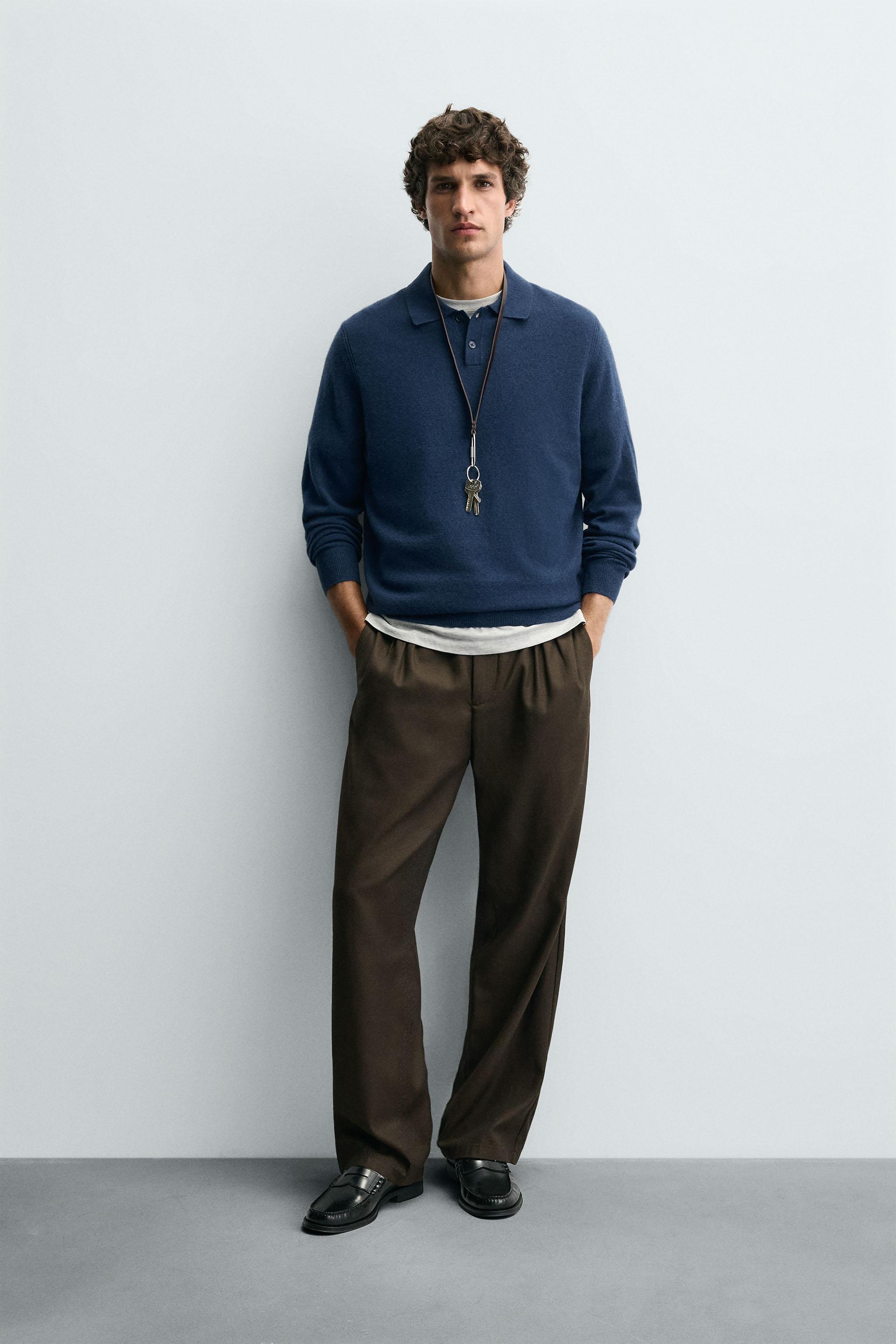 WOOL-CASHMERE KNIT POLO SHIRT - Mid-blue | ZARA United States