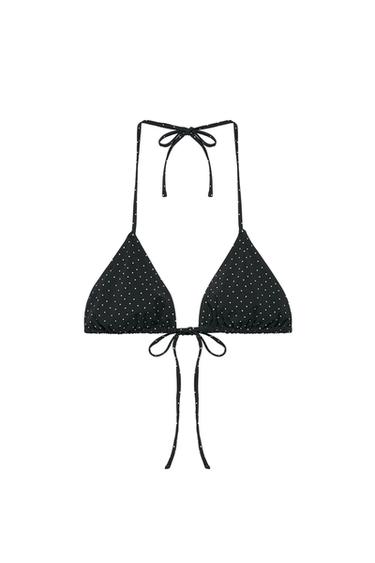 POLKA DOT TRIANGLE BIKINI TOP - Black by Zara