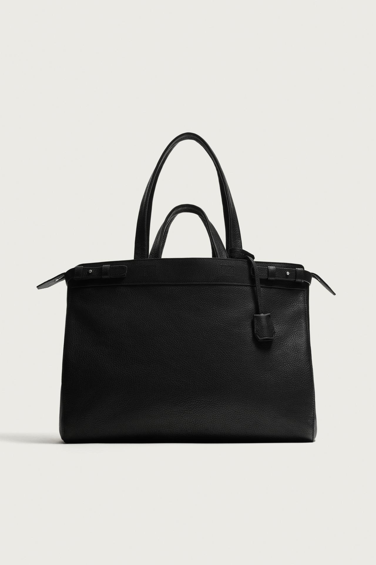LEATHER SHOPPER BAG — Black