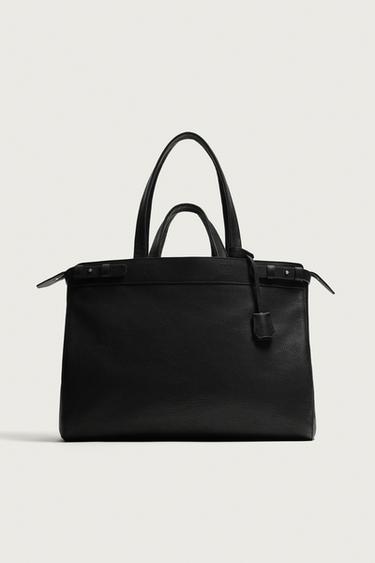 LEATHER TOTE BAG - Black by Zara