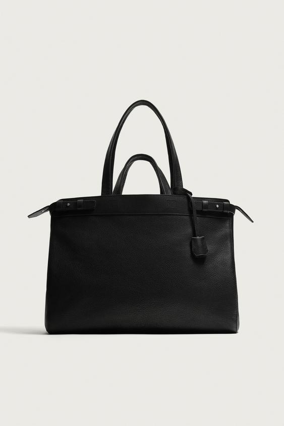 LEATHER TOTE BAG - Black by Zara - Image 0