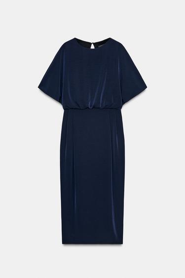 FITTED MIDI DRESS WITH SHORT SLEEVES - Navy blue by Zara