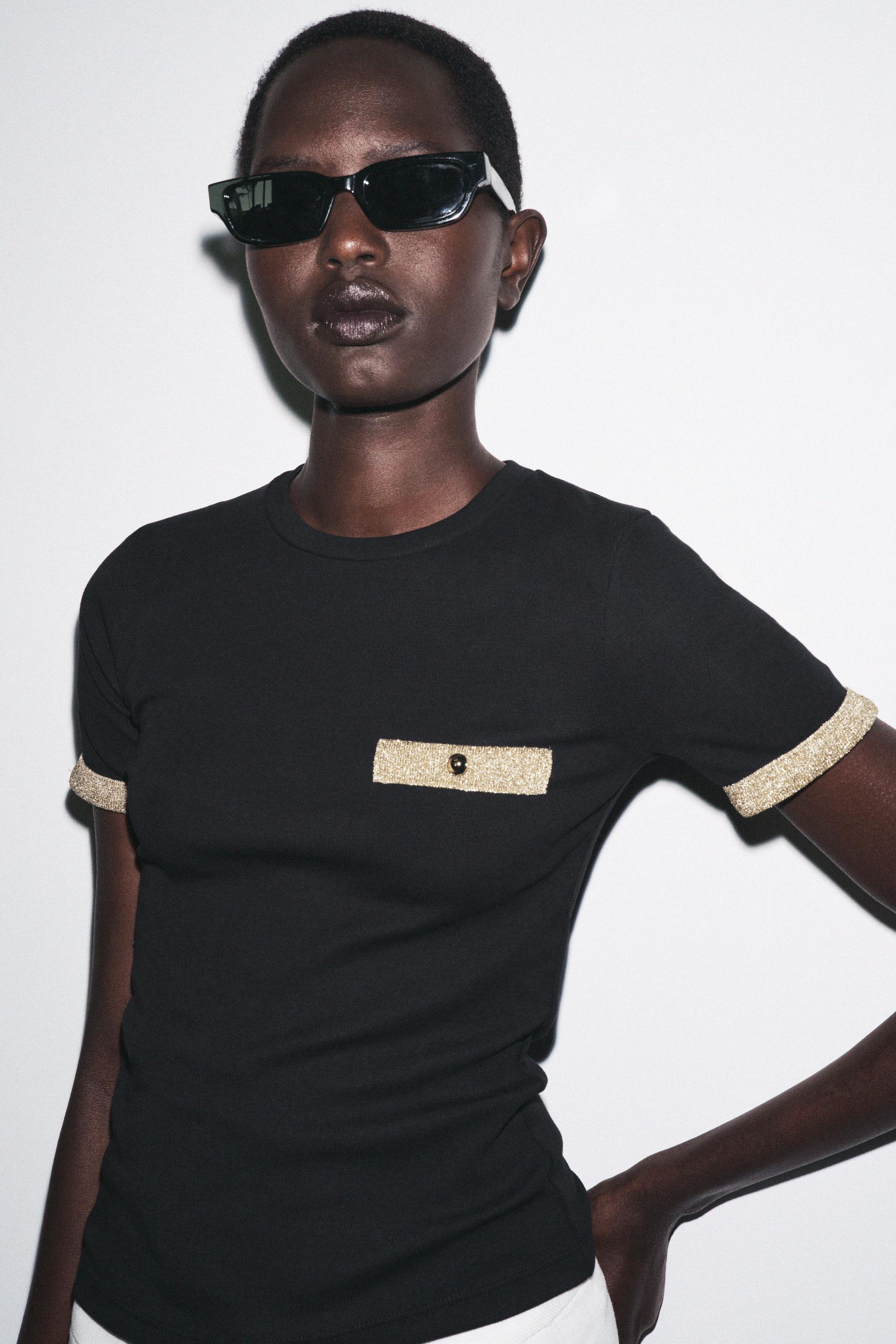 ウェーブラインTシャツ　38 クラネ　ロク　ZARA ドゥドゥ コントラストスリーブ Tシャツ ZARA X BODY GLOVE ® - ホワイト