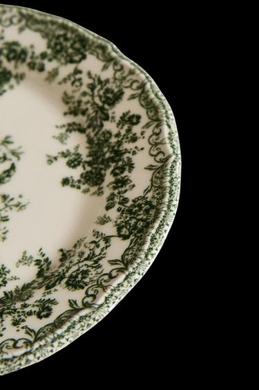 Zara FLORAL EARTHENWARE DESSERT PLATE - Dark olive