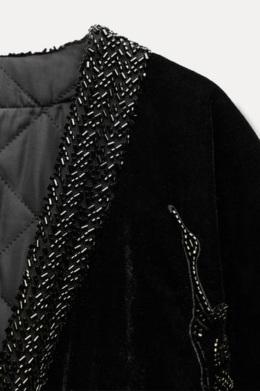 KIMONO EN VELOURS BRODÉ AVEC VERROTERIES FANTAISIE HÉRONS - Noir de Zara - Image 4