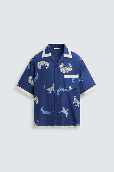 Zara ANIMAL PRINT SHIRT - Blue / White