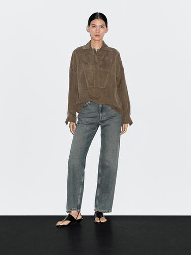 Zara Blouse with zip on the chest - Brown - Image 0