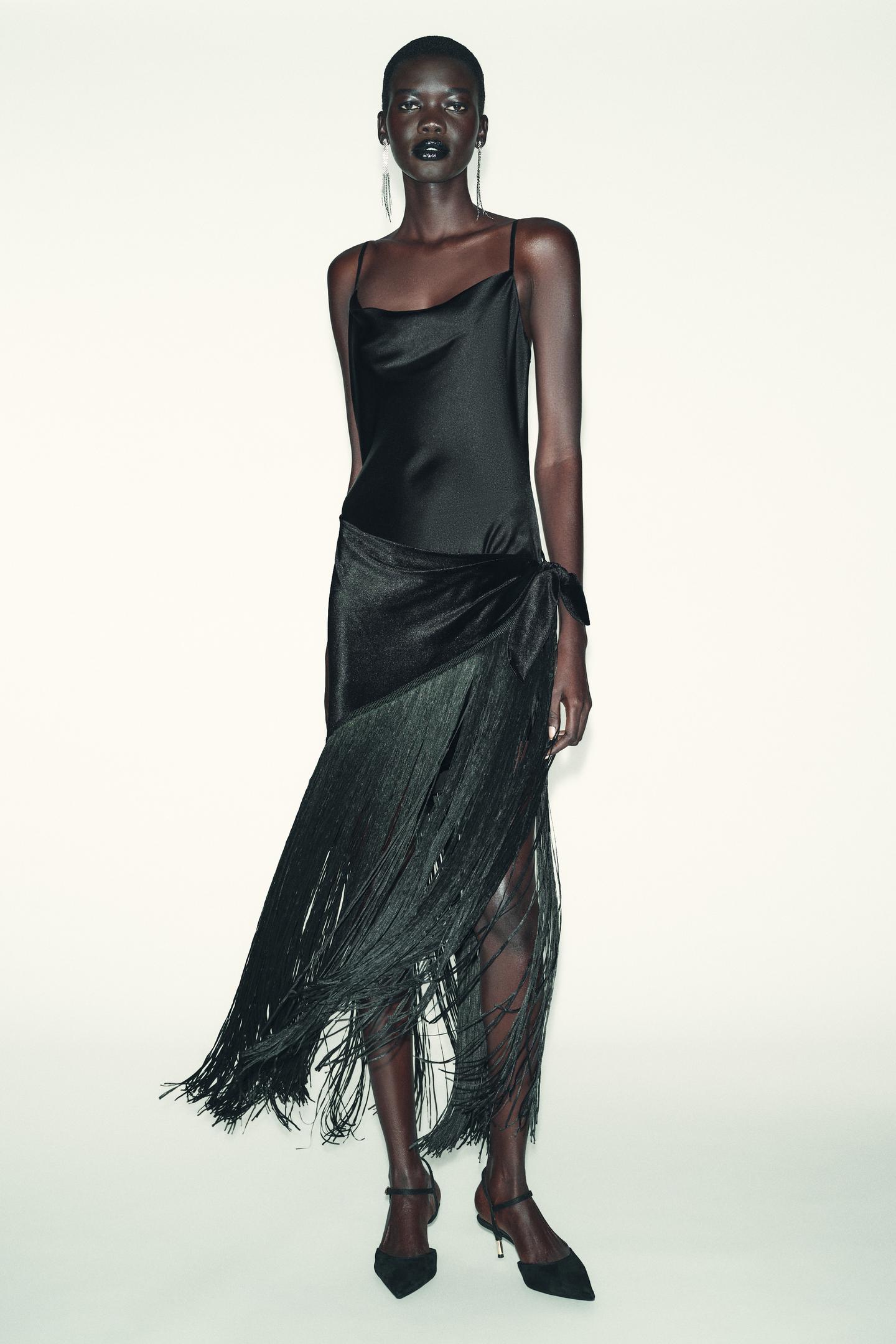 Zara COMBINATION FRINGE LONG DRESS