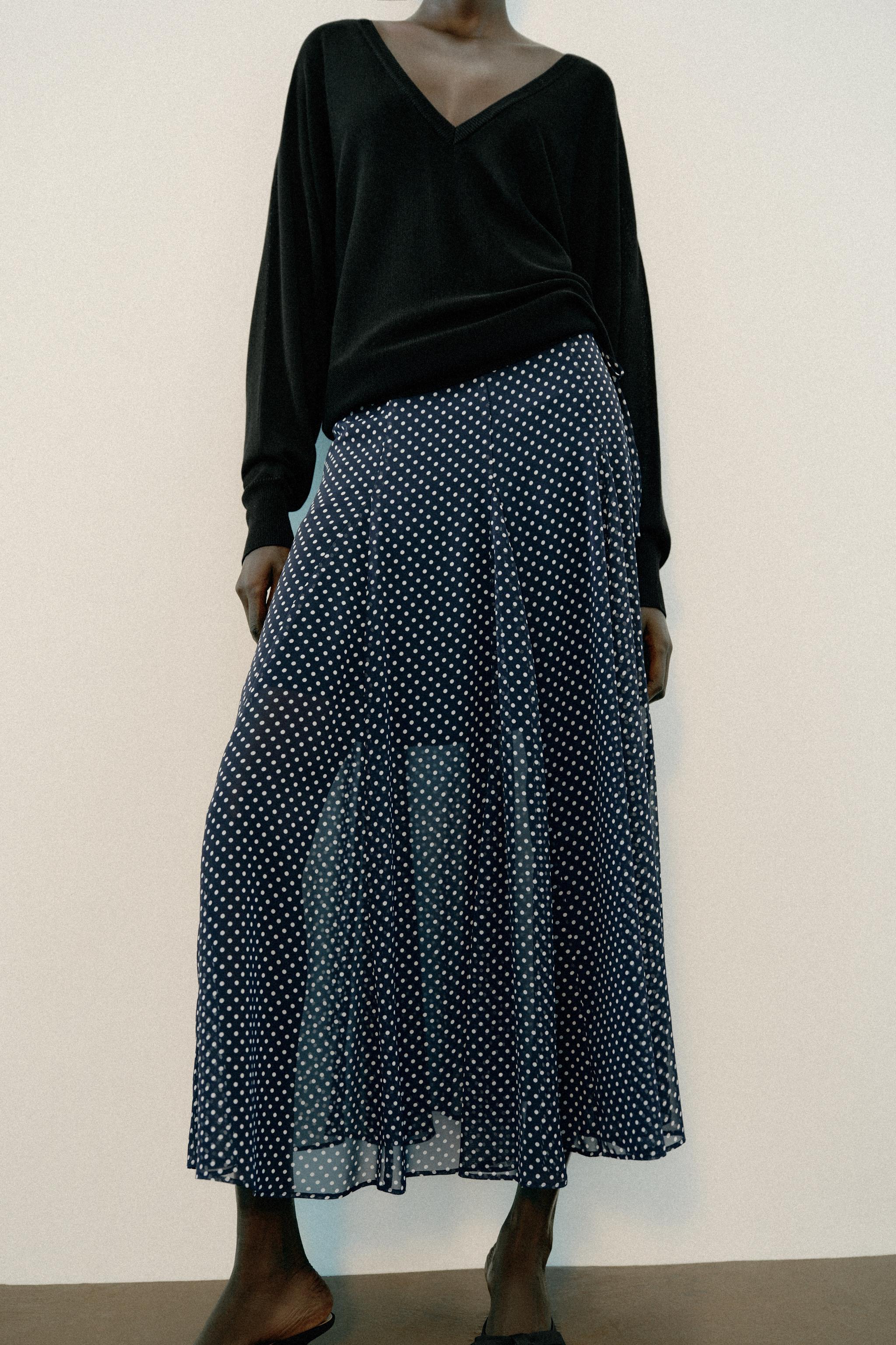 POLKA DOT MIDI SKIRT — Navy / White