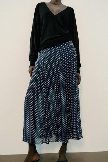 POLKA DOT MIDI SKIRT - Navy / White by Zara