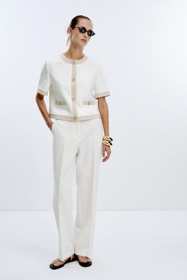 Zara CONTRAST SHORT SLEEVE BLAZER - Oyster-white