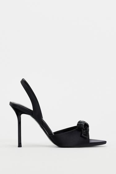 FABRIC HIGH-HEEL SANDALS WITH BOW - Black by Zara