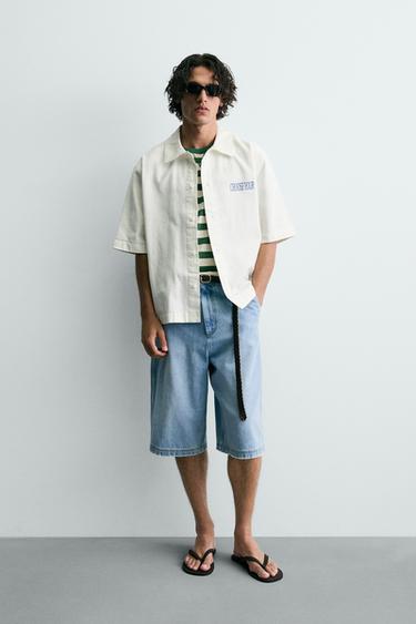 CAMISA RENTADA AMB ESTAMPAT COMBINAT - Blanc de Zara - Imatge 0