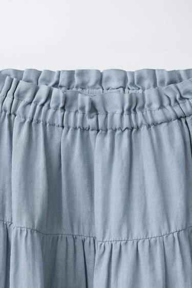100% RAMIE PANELLED MIDI SKIRT - Blue / Grey by Zara - Image 2