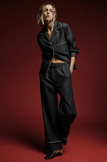 ZW COLLECTION CONTRAST TRIM TROUSERS - Blue by Zara