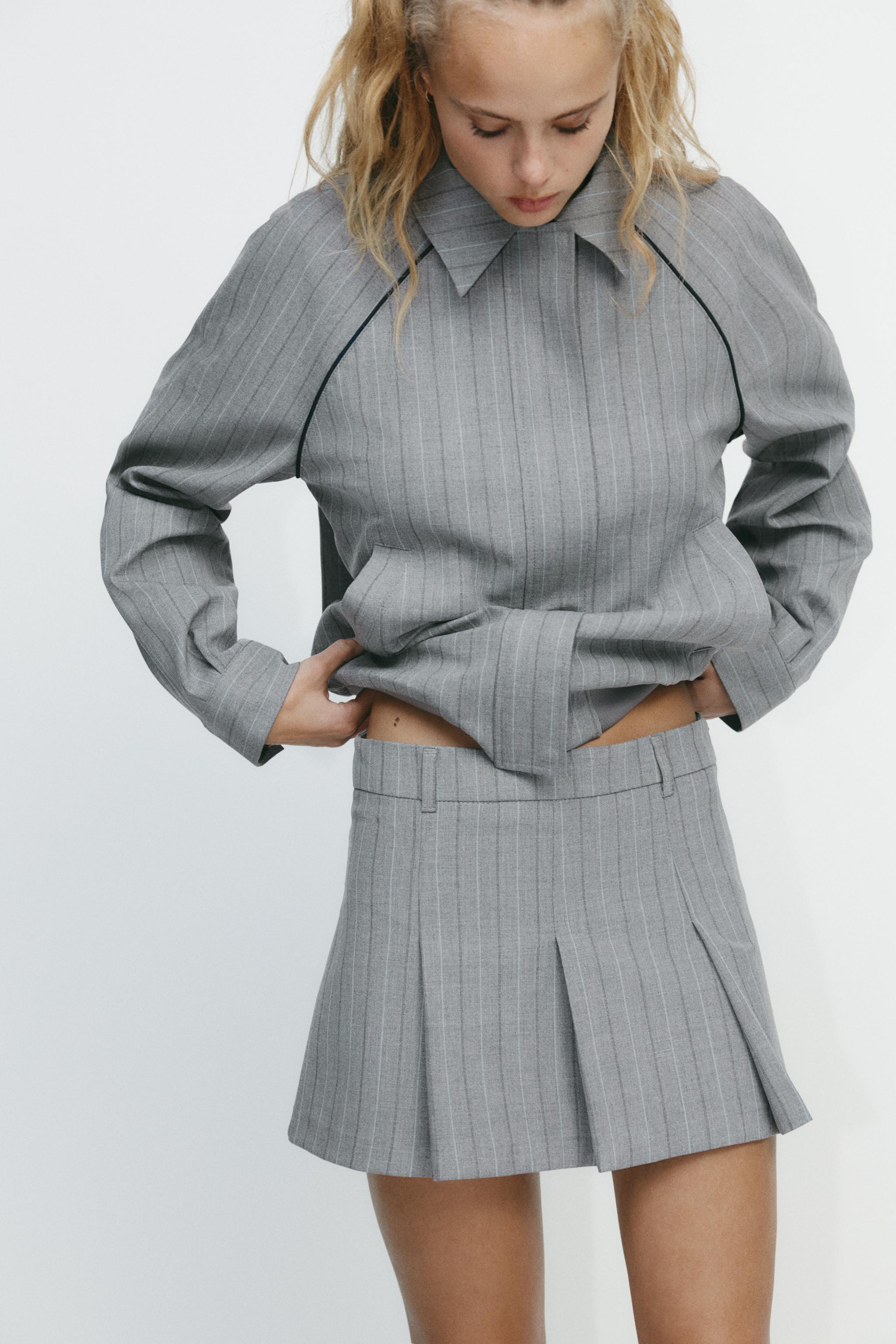 PINSTRIPE MINI SKIRT - Mid-gray | ZARA United States PINSTRIPE MINI SKIRT - Mid-gray | ZARA United States