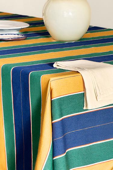 TOALHA DE MESA COM FAIXAS COLORIDAS - Verde da Zara
