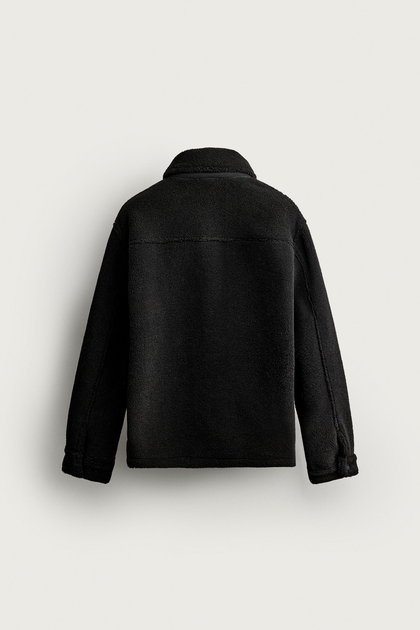 Мужская рубашка-куртка Zara из искусственной овчины, с карманом, цвет: Чёрный — фото 8