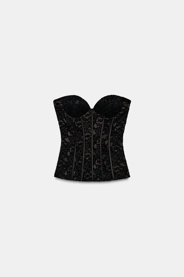 CORSETTO VELLUTO PIZZO - Nero di Zara