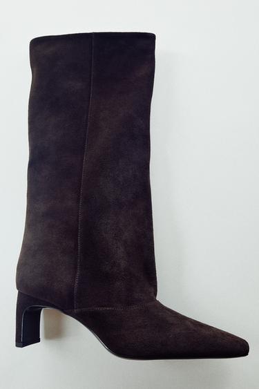 SPLIT SUEDE HEELED BOOTS - Brown by Zara