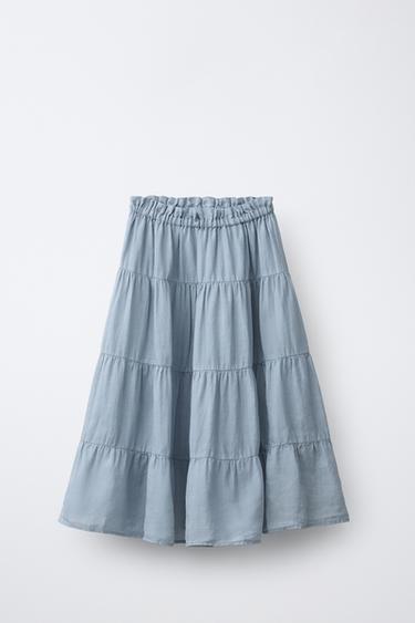 FALDA MIDI PANELES 100% RAMIO - Azul / Gris de Zara - Imagen 0