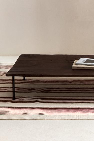 STRIPED COTTON AND JUTE RUG - Red by Zara