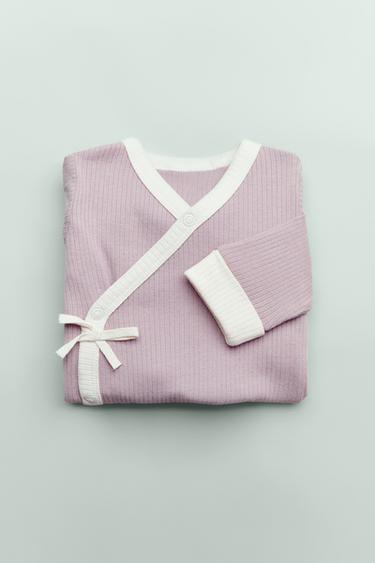 Zara 0-18 MONTHS/ ONE-PIECE PAJAMAS WITH CONTRASTING BOWS - Dusty pink