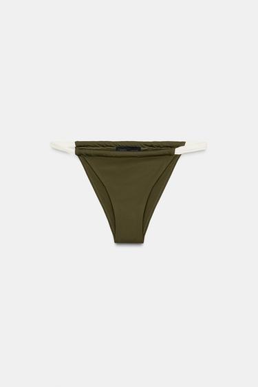 Zara BIKINI BOTTOM WITH ADJUSTABLE SIDES - Dark green