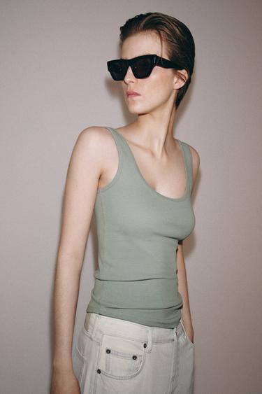 CAMISETA TIRANTES ALGODÓN - Verde / Azul de Zara