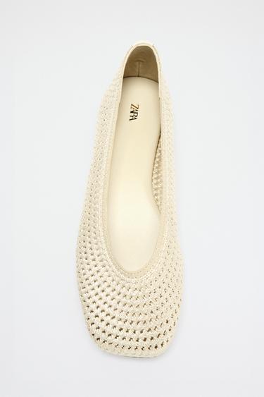 Zara BRAIDED EFFECT BALLET FLATS - Light yellow