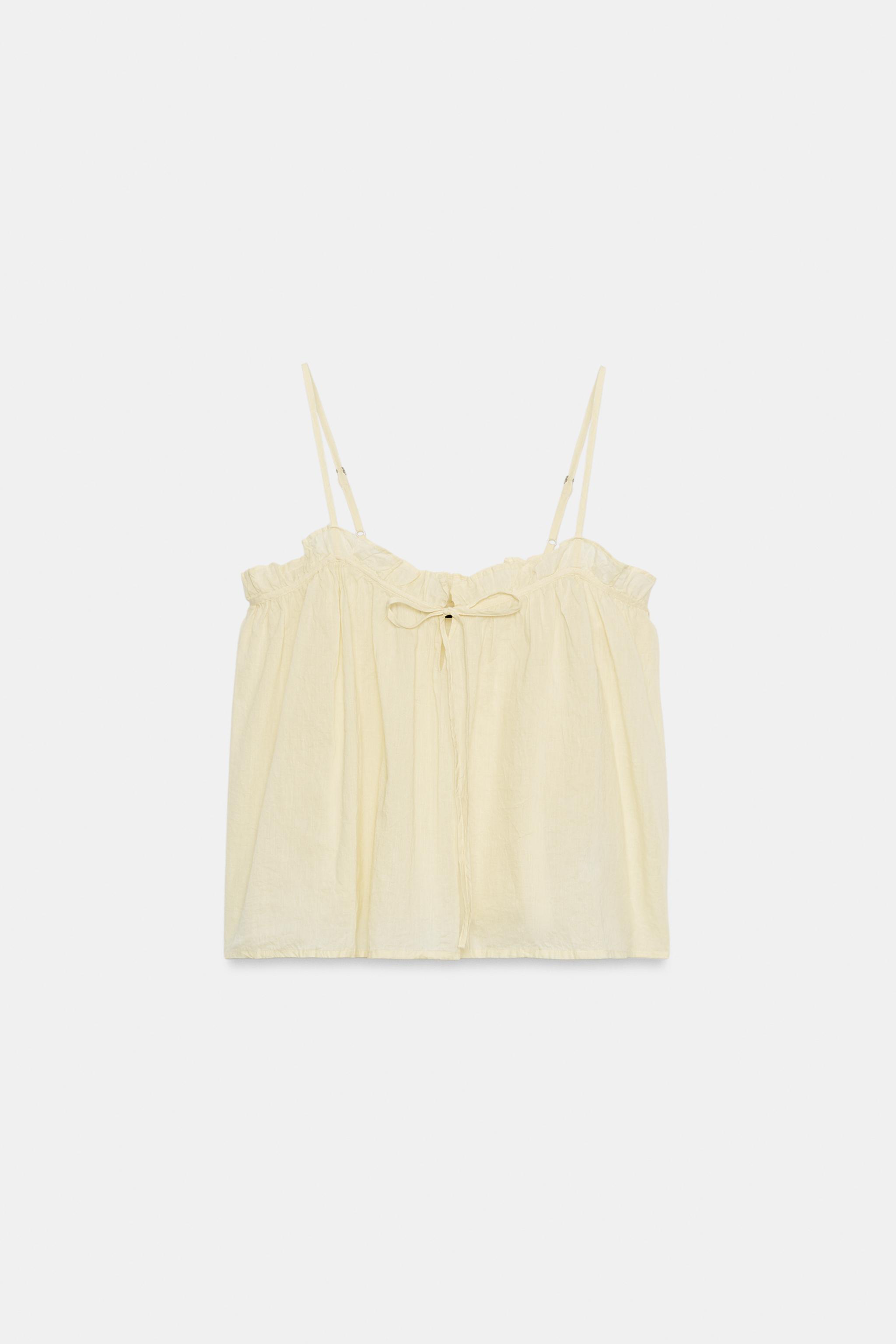 WASHED TIE-STRAP TOP - Light yellow | ZARA United States